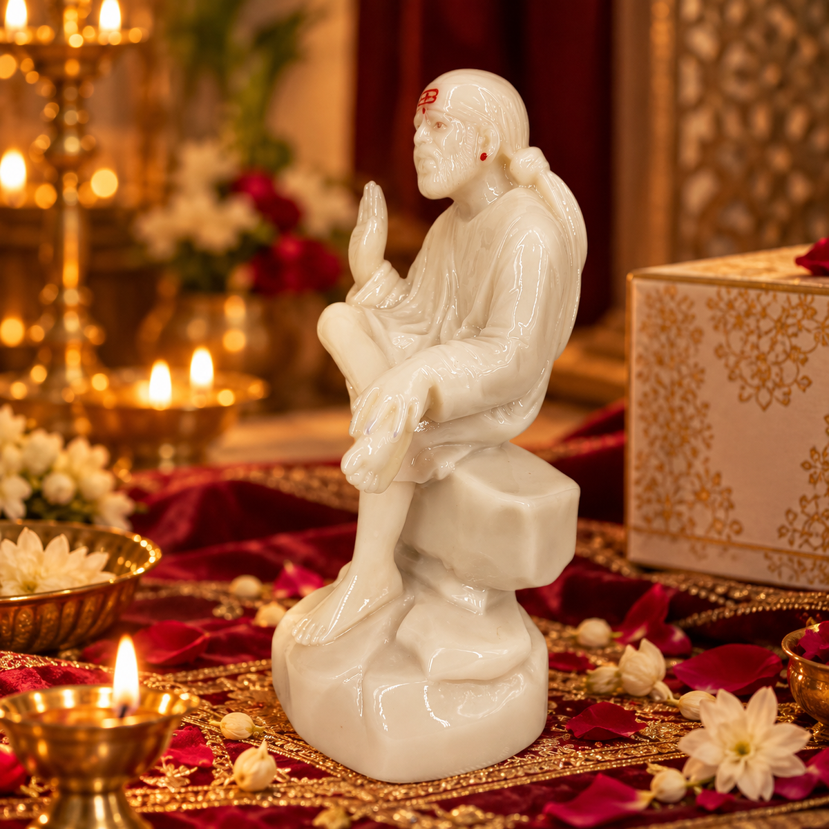 Shirdi Sai Baba Marble Finish Aashirwad Idol 3 no