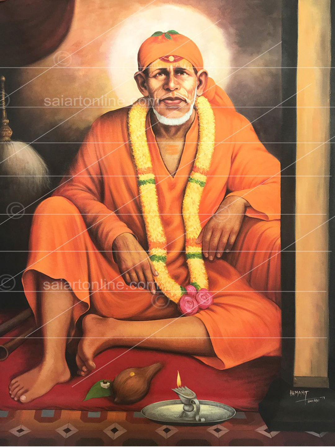 Saibaba Original Orange Dwarkamai Canvas Reprint | Hemant Art