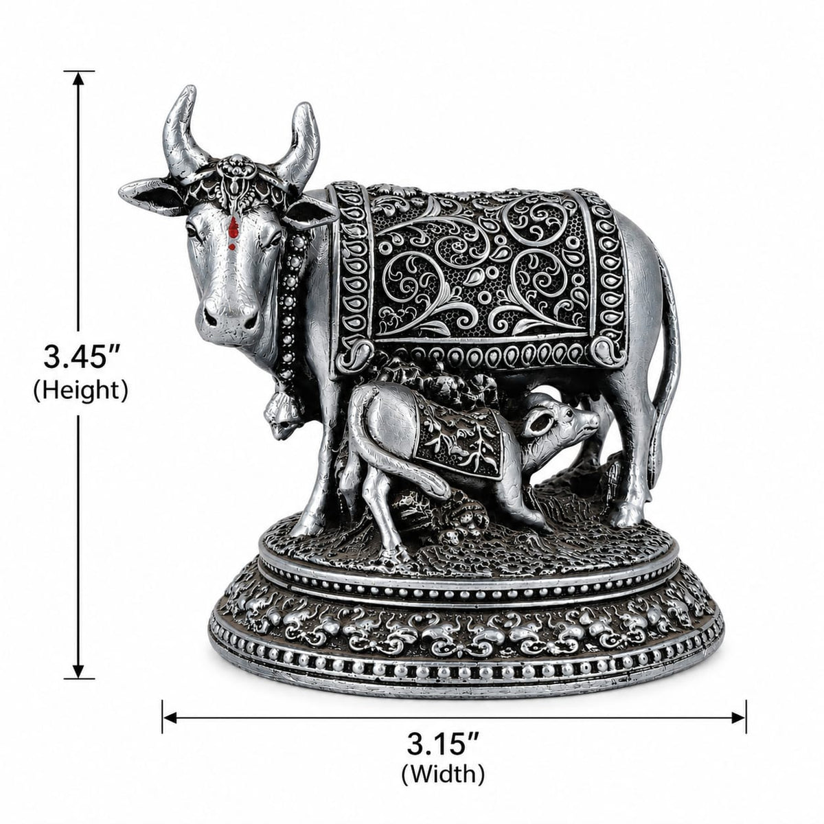 Silver Antique Kamadhenu Cow & Calf Decorative Statue | Hemant Art