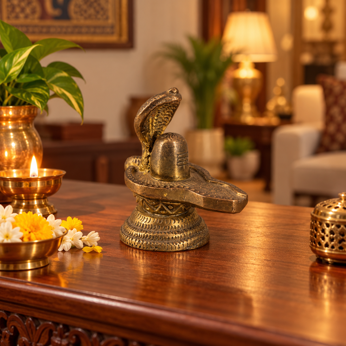 Brass Shivling with Sheshnag