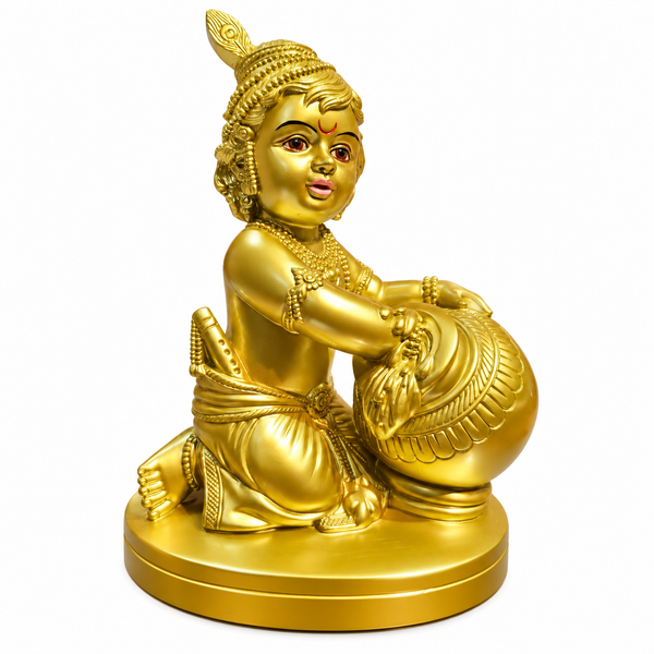 Baal Krishna With Makhan Handi Idol Gold Colour