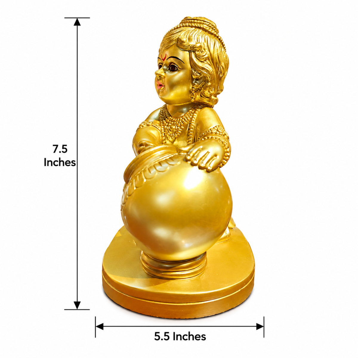 Baal Krishna With Makhan Handi Idol Gold Colour