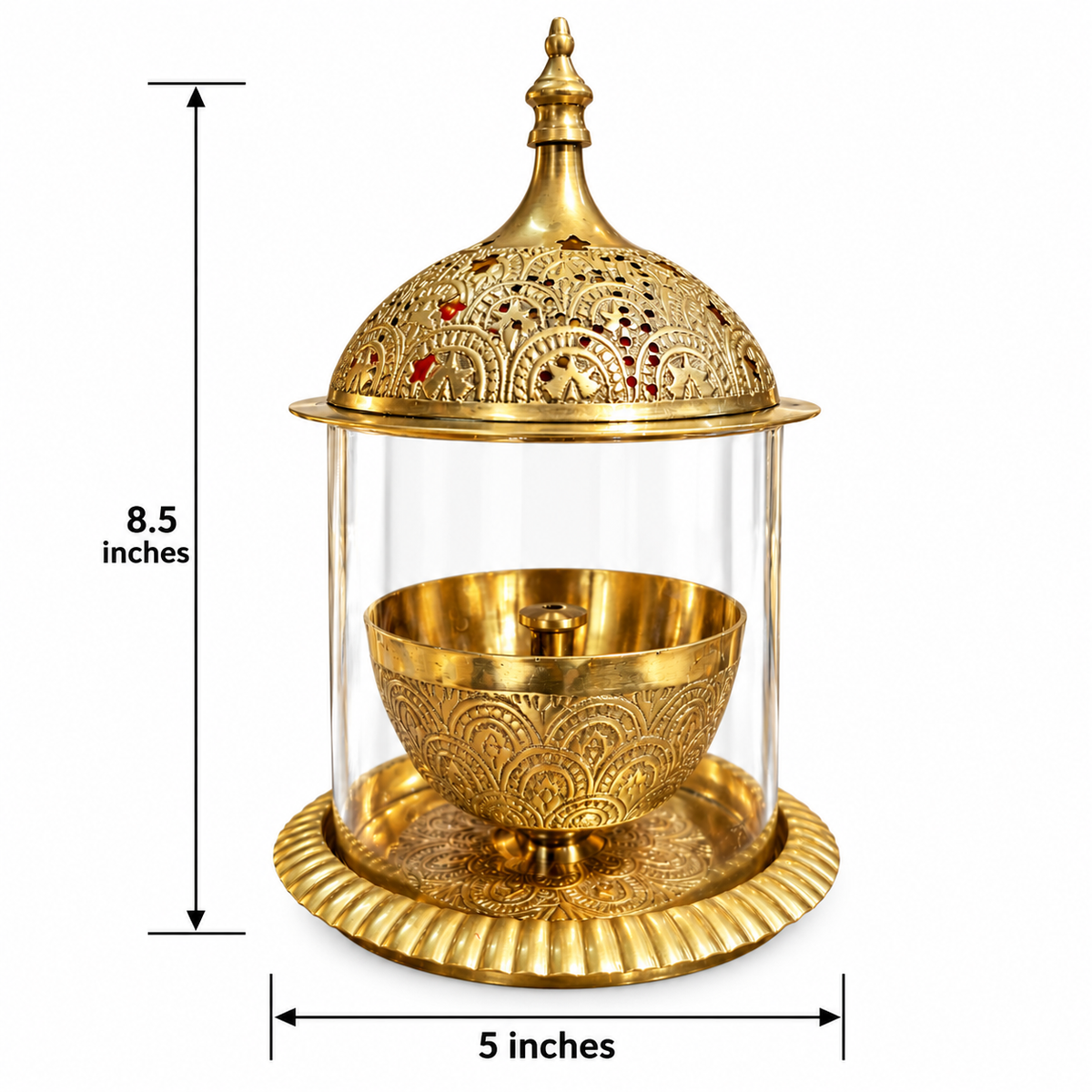 Brass Camphor Burner with Tomb Glass Cover