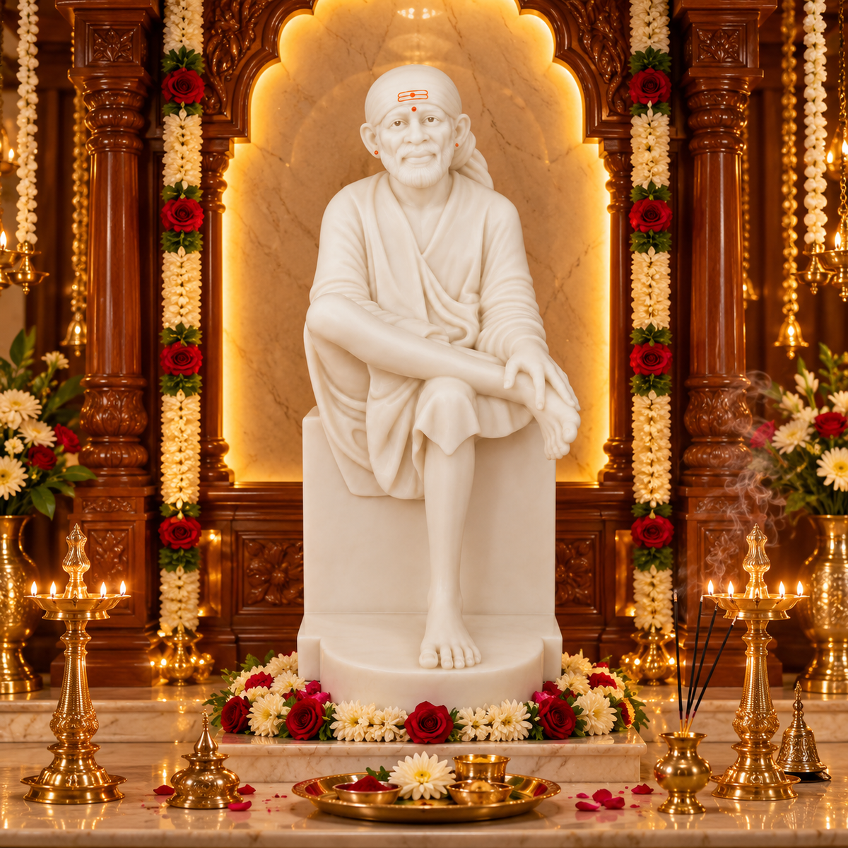 Saibaba Sitting On Stone Glossy Matt Idol 8no