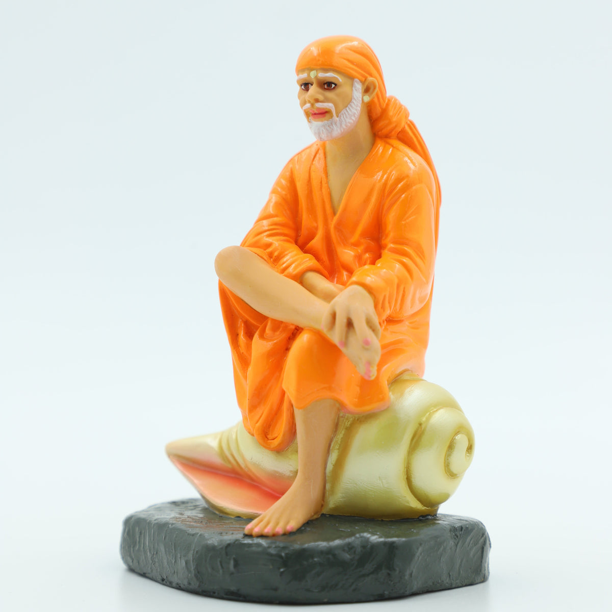 Hemant Art Shirdi Sai Baba Idol – 5 Inch – Sitting on Conch Shell – Pure Resin Marble Finish