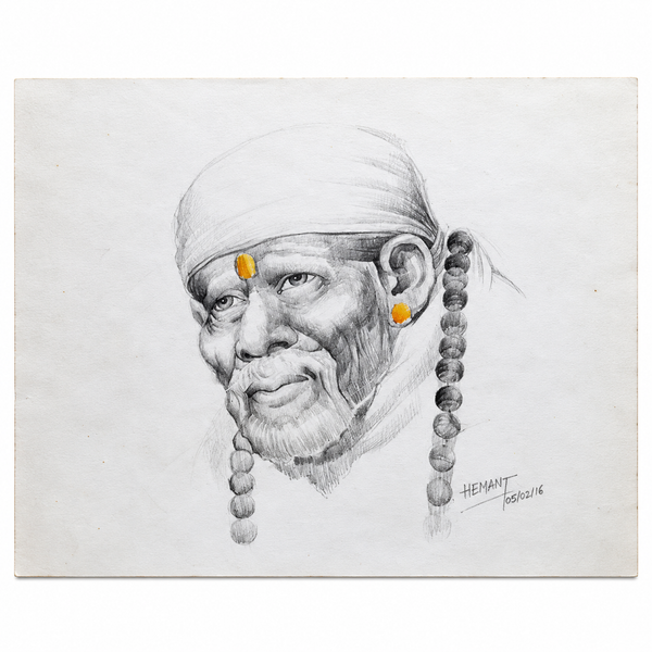 Hemant Art Shirdi Sai Baba Pencil Sketch on Paper | Handmade Sai Baba Photo | Sai Baba Canvas Reprint Poster