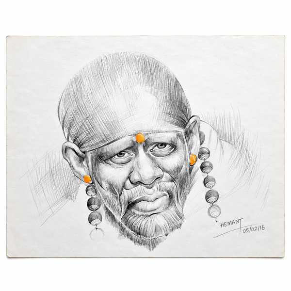 Hemant Art Shirdi Sai Baba Pencil Sketch on Paper | Handmade Sai Baba Photo | Sai Baba Canvas Reprint Poster