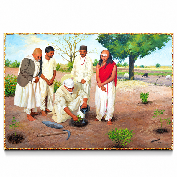 Hemant Art Shirdi Sai Baba Canvas Wall Art – (Tree Planting)
