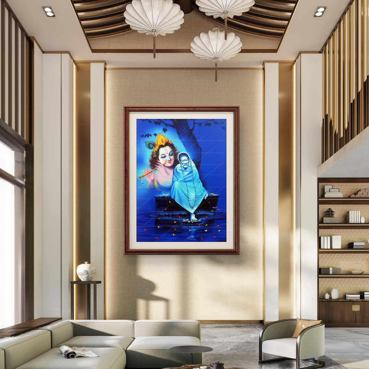 Saibaba & Krishna Samadhi Canvas, Blue