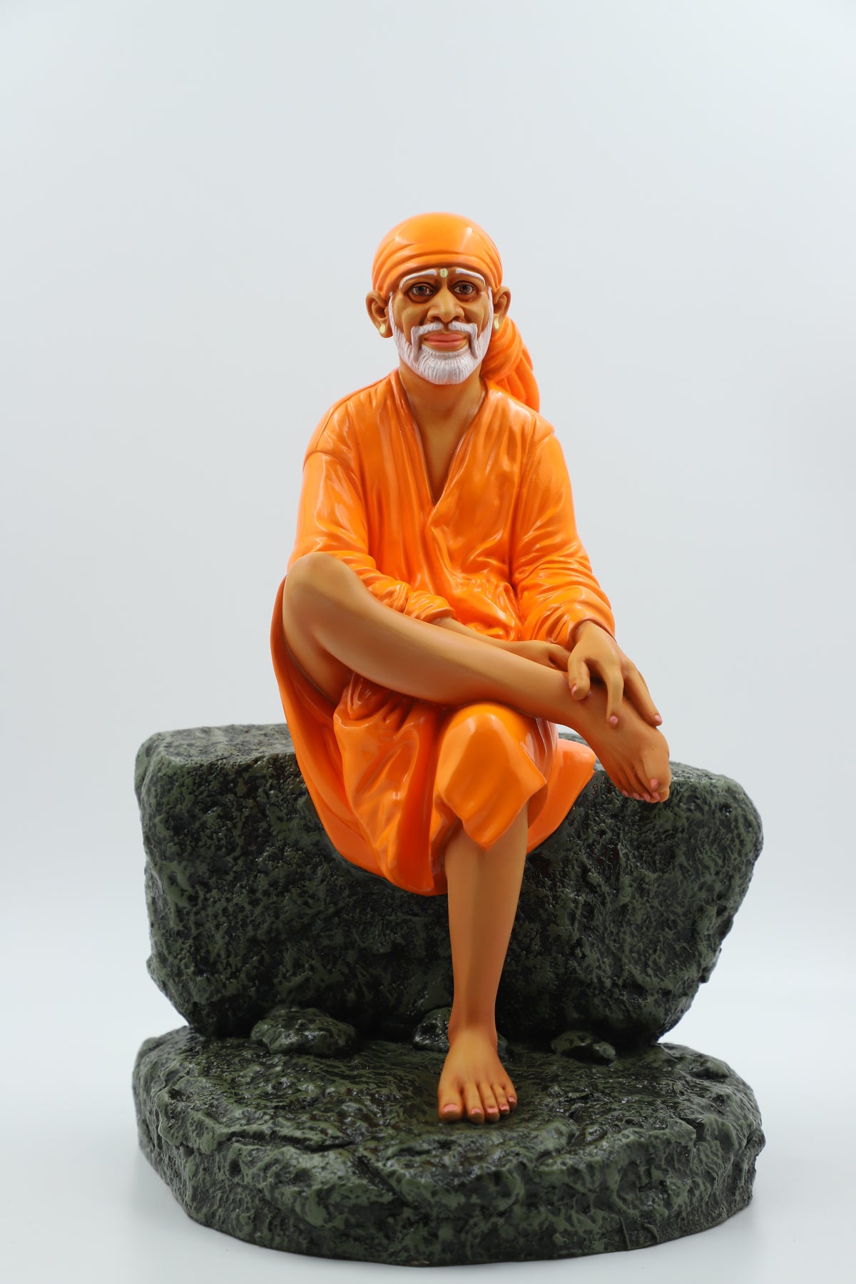 Sai Baba Statue Sitting on Stone – 5 NO White 12 Inch Hemant Art