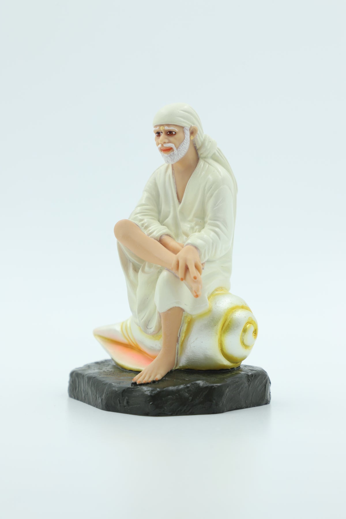 ๐๏ธHemant Art Shirdi Sai Baba Idol โ 5 Inch โ Sitting on Conch Shell โ Pure Resin Marble Finish