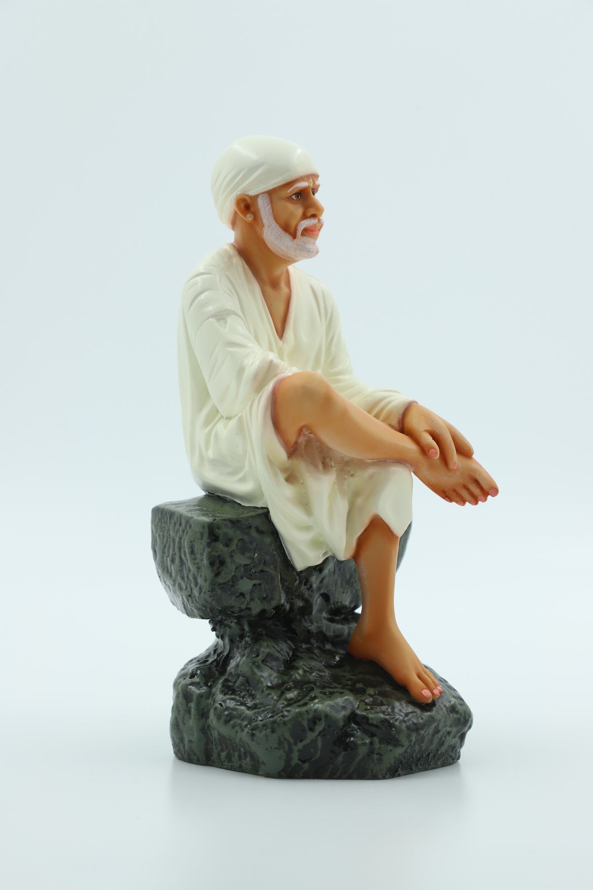 Sai Baba Idol Sitting On Stone - 2 No Yellow 6.5 Inch Hemant Art