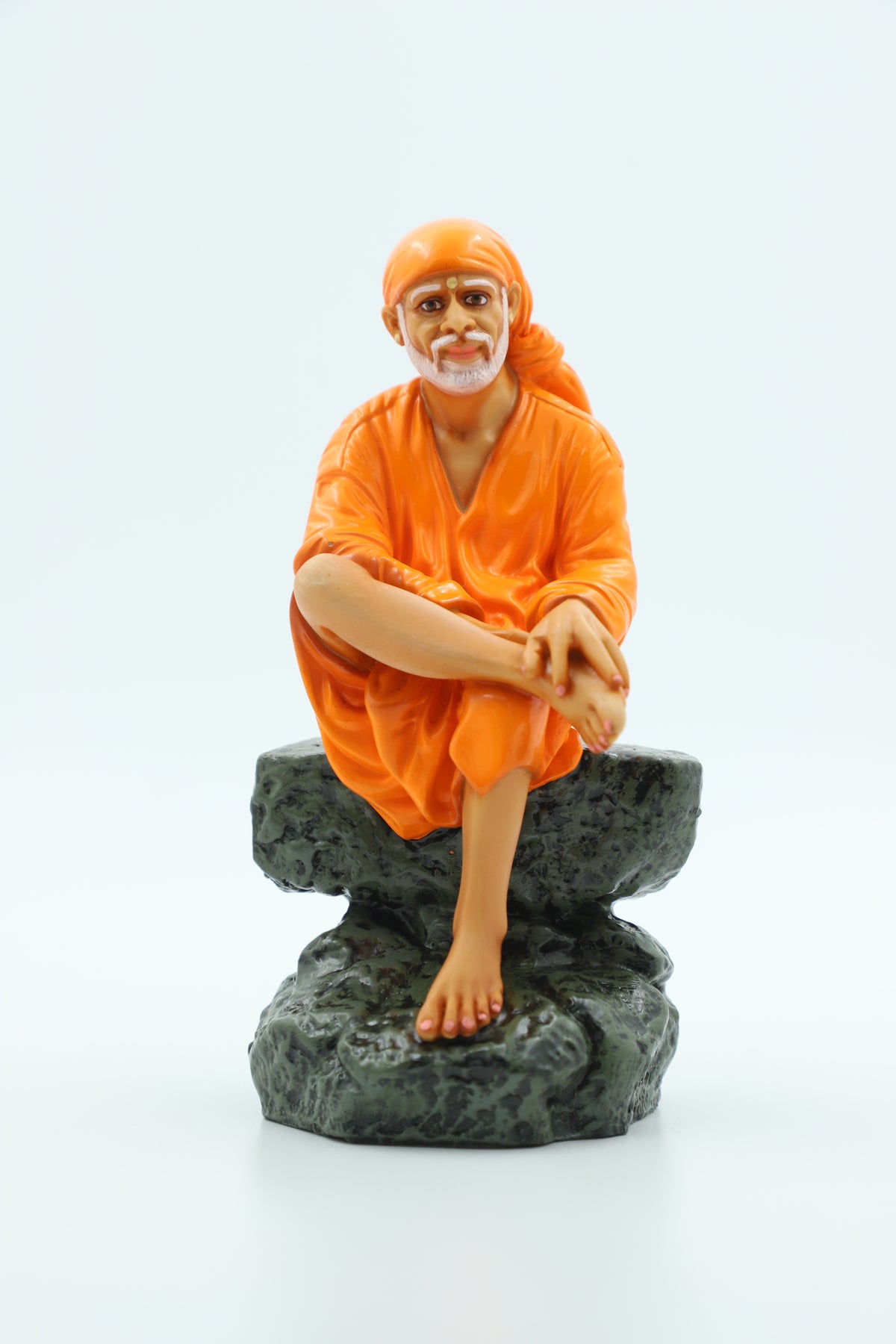Sai Baba Idol Sitting On Stone - 2 No Yellow 6.5 Inch Hemant Art
