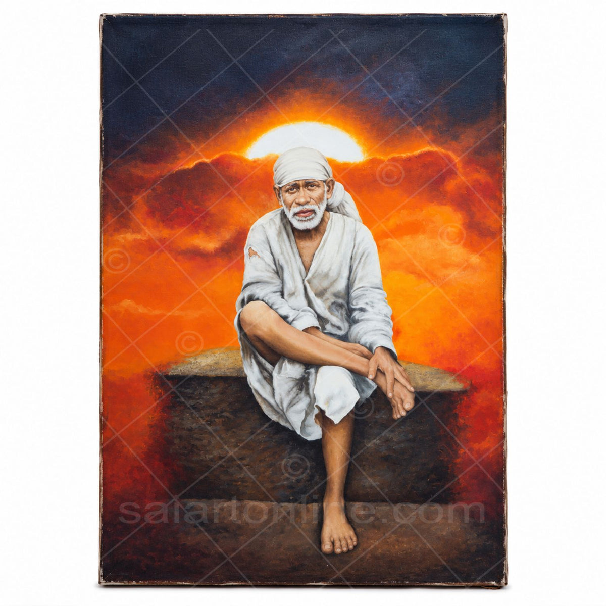 Orange Sun Stone Shirdi Sai Baba Original Hand Painting