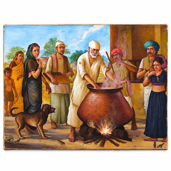 Sai Baba Cooking Food in Dwarkamai Canvas Print
