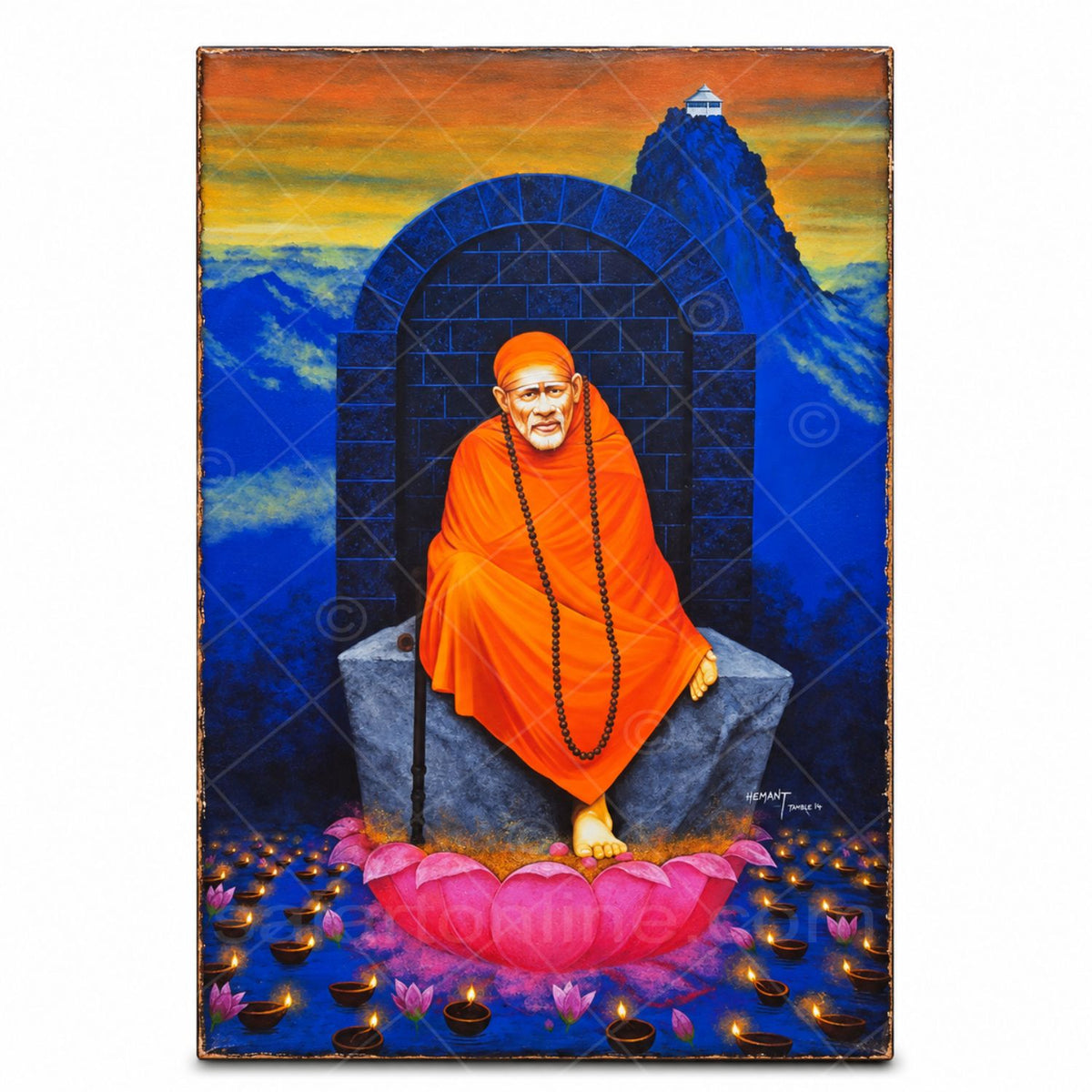 Sai Baba Lotus Orange Original Hand Painting
