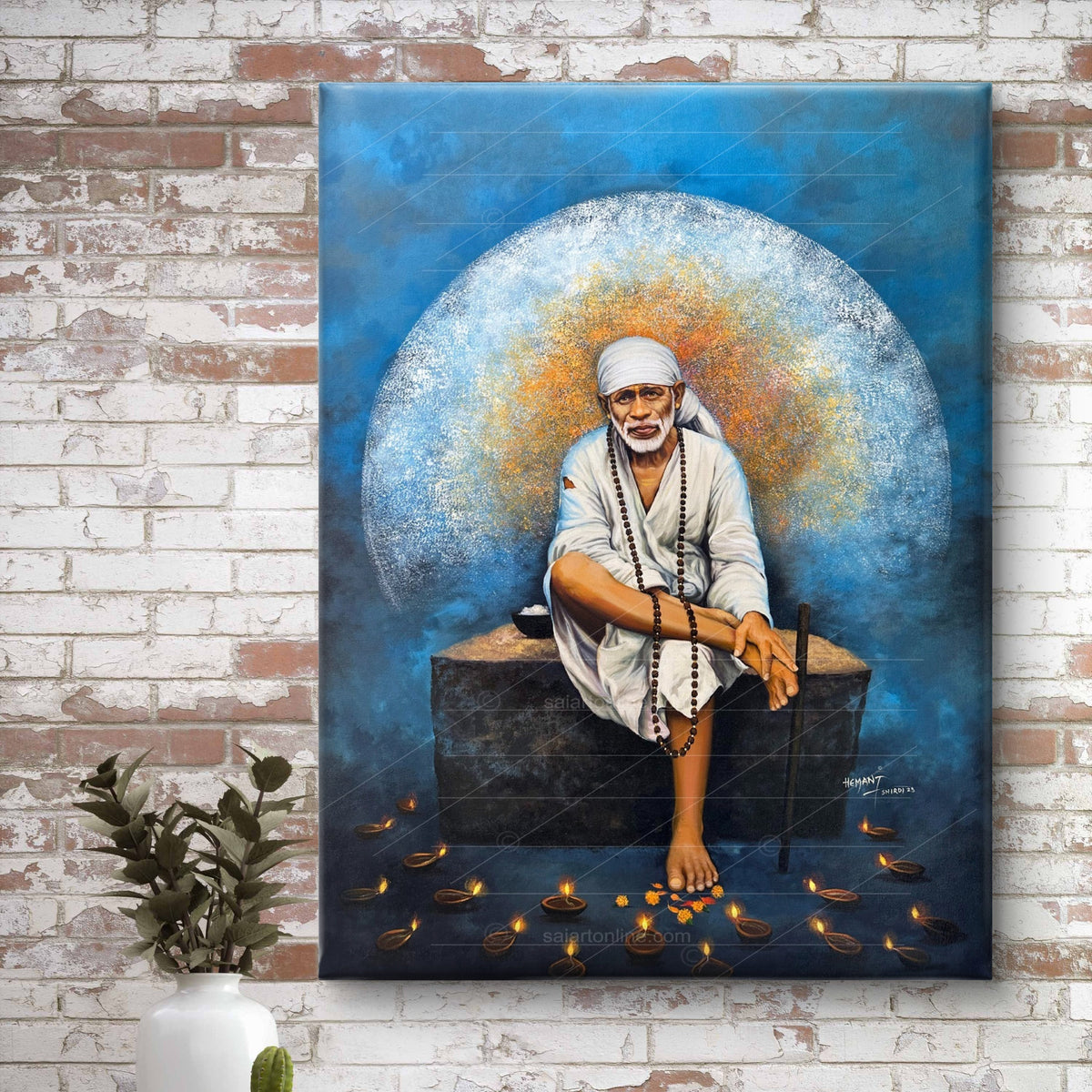Sai Baba Original Photo Sitting on Stone Hemant Art