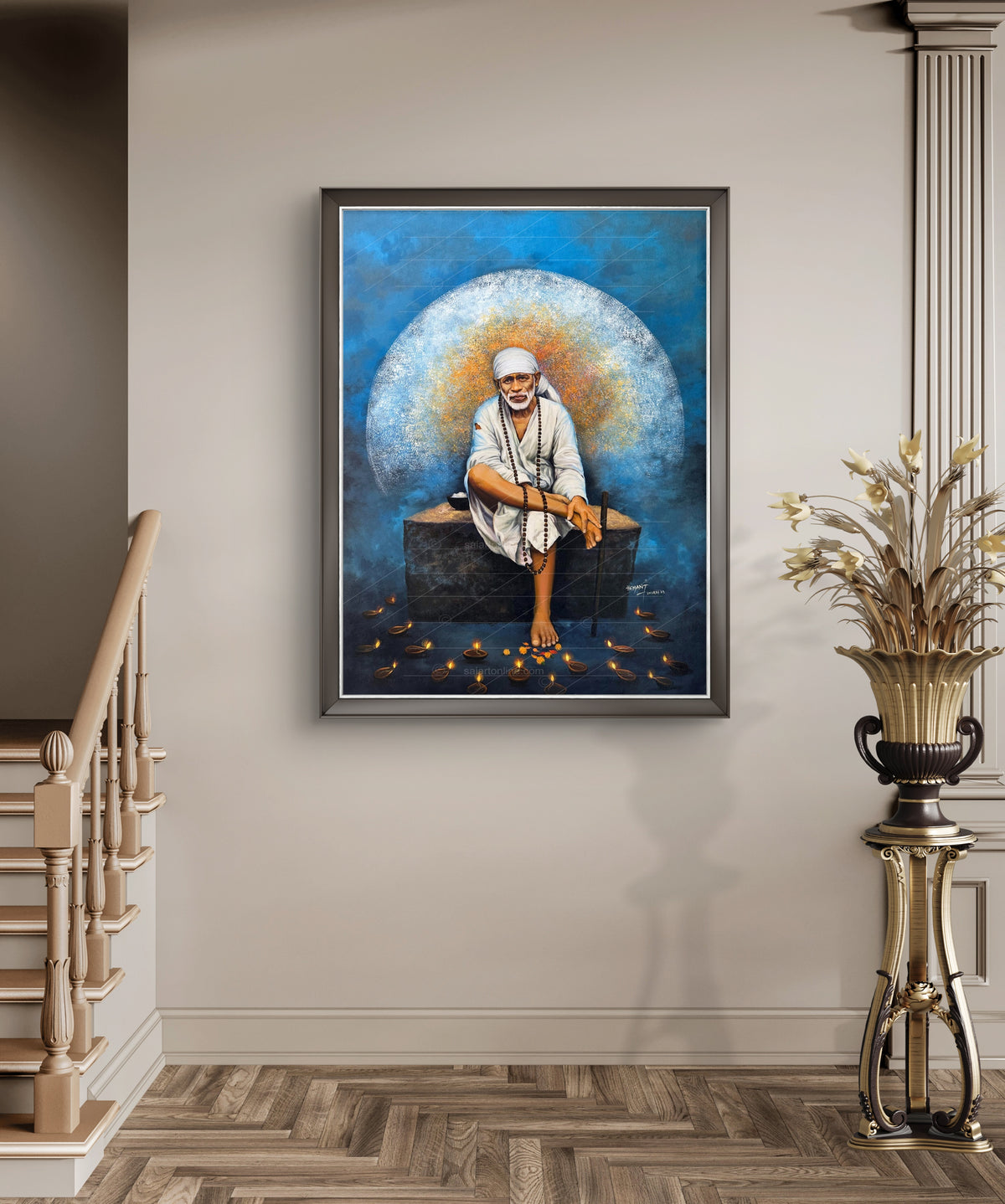 Sai Baba Original Photo Sitting on Stone Hemant Art