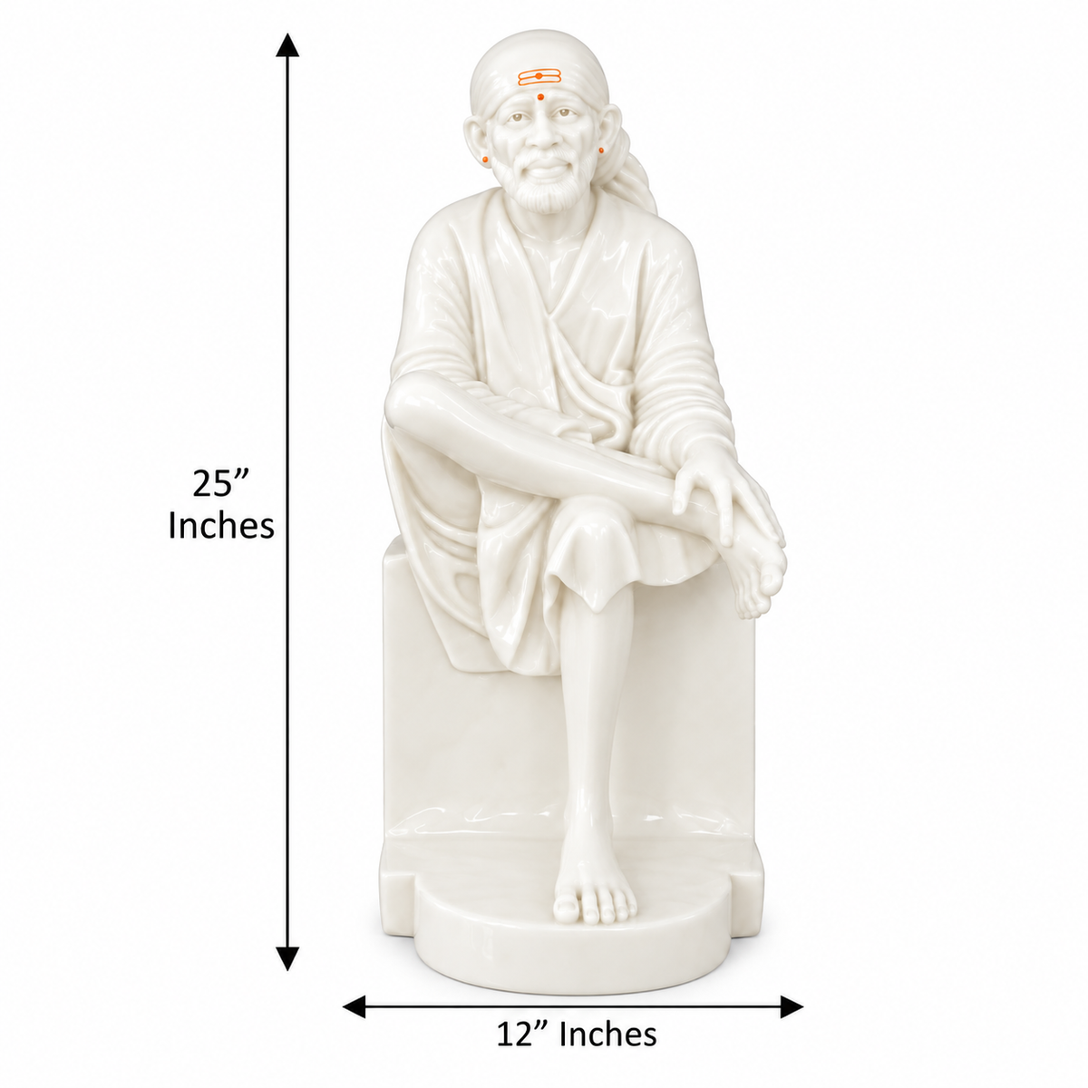 Saibaba Sitting On Stone Glossy Marble Idol 8no