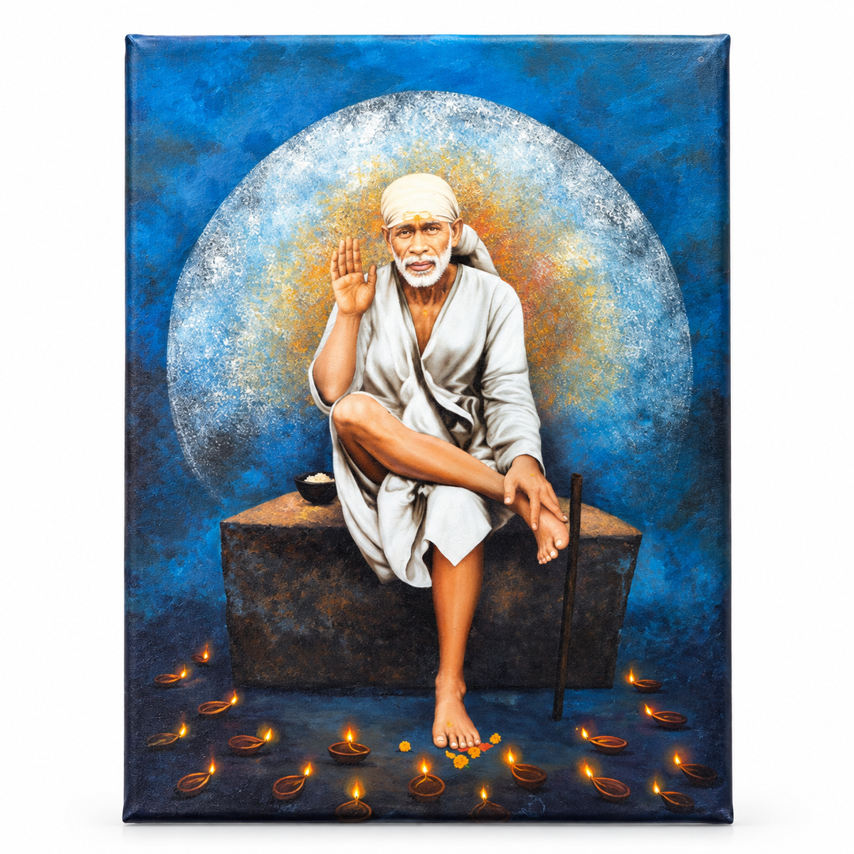 Saibaba Ashirwad Stone Canvas Print, Blue Moon Hemant Art