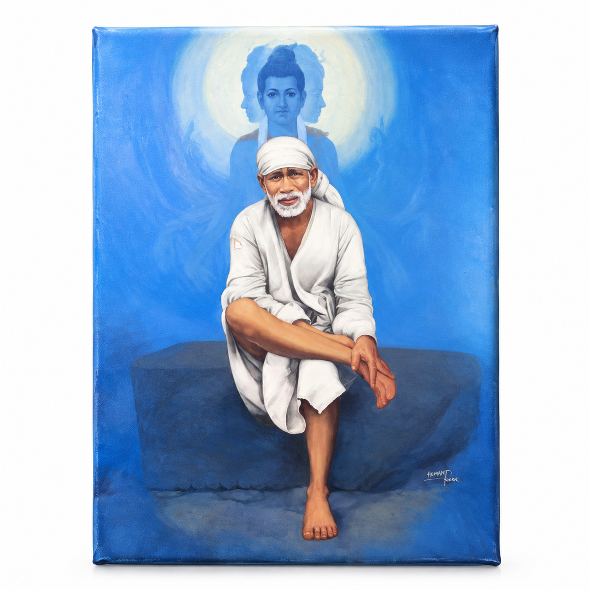 Saibaba & Blue Datta Stone Canvas Print Hemant Art
