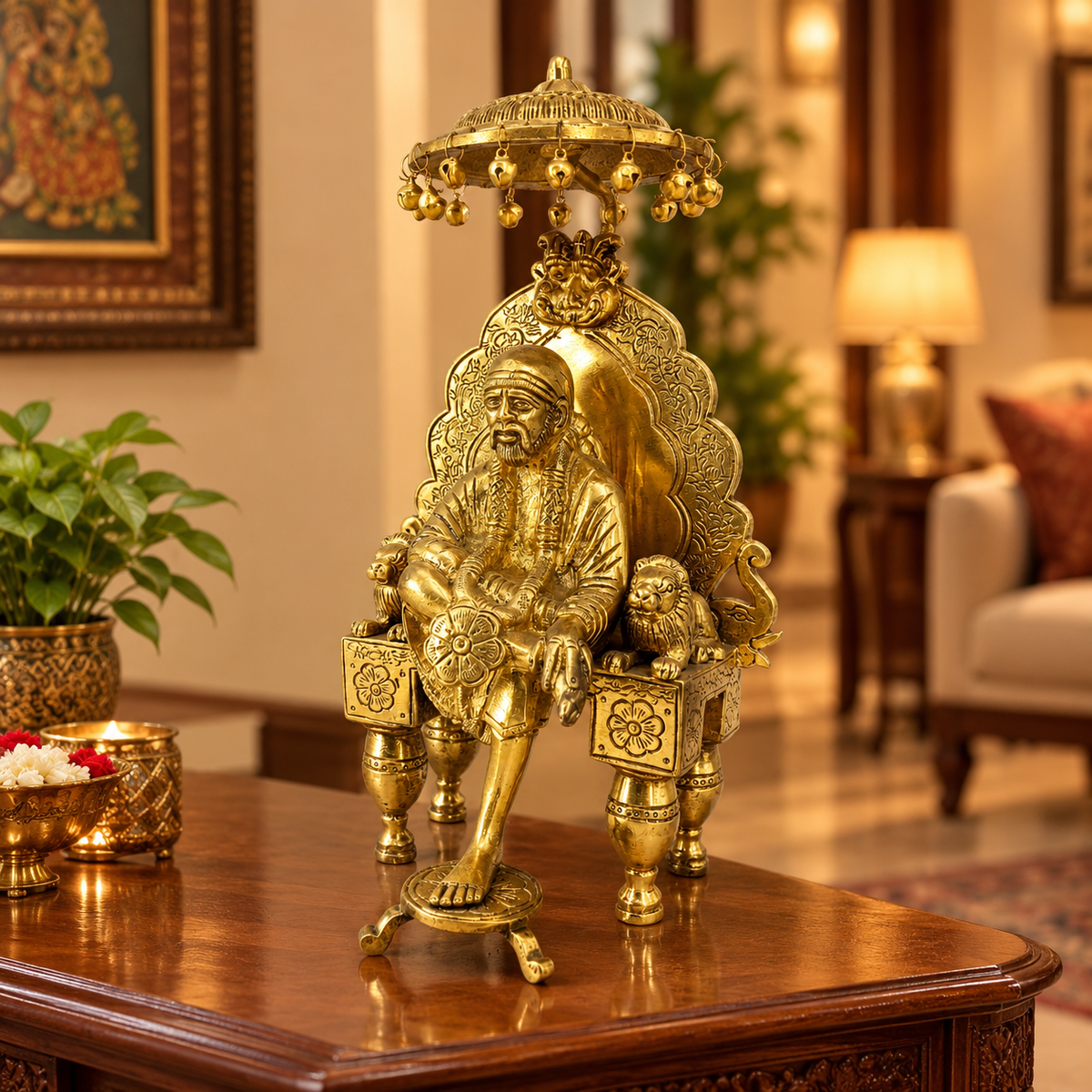 Saibaba Idol with Throne Brass