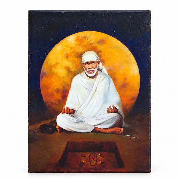 Saibaba Meditation Canvas Print, Yellow Moon