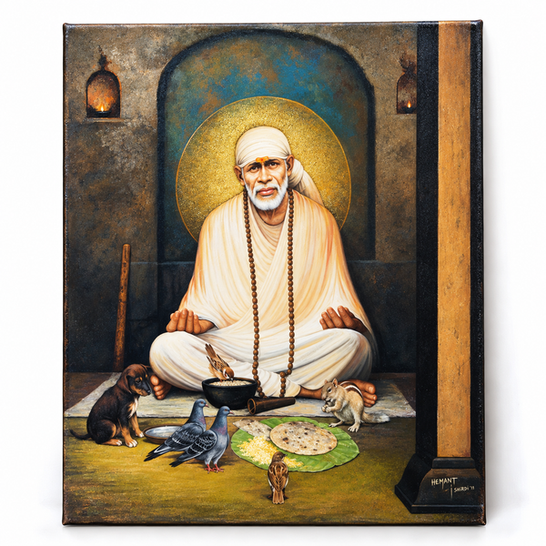 Saibaba Meditation with Birds Canvas Print