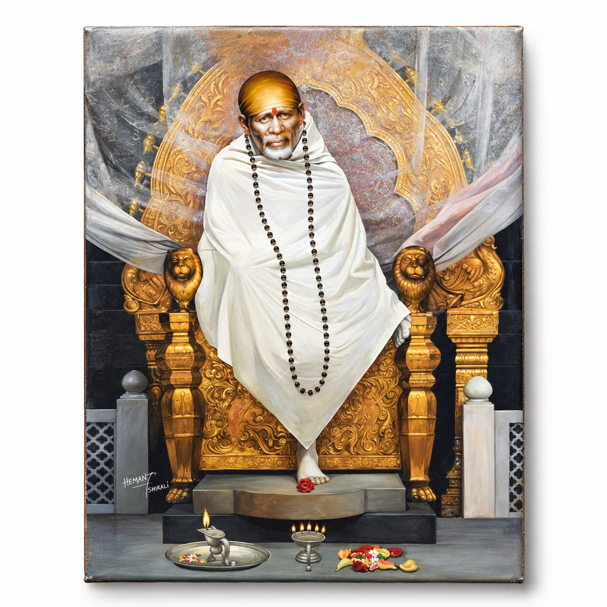 Saibaba Samadhi Canvas Print, Golden Sitting