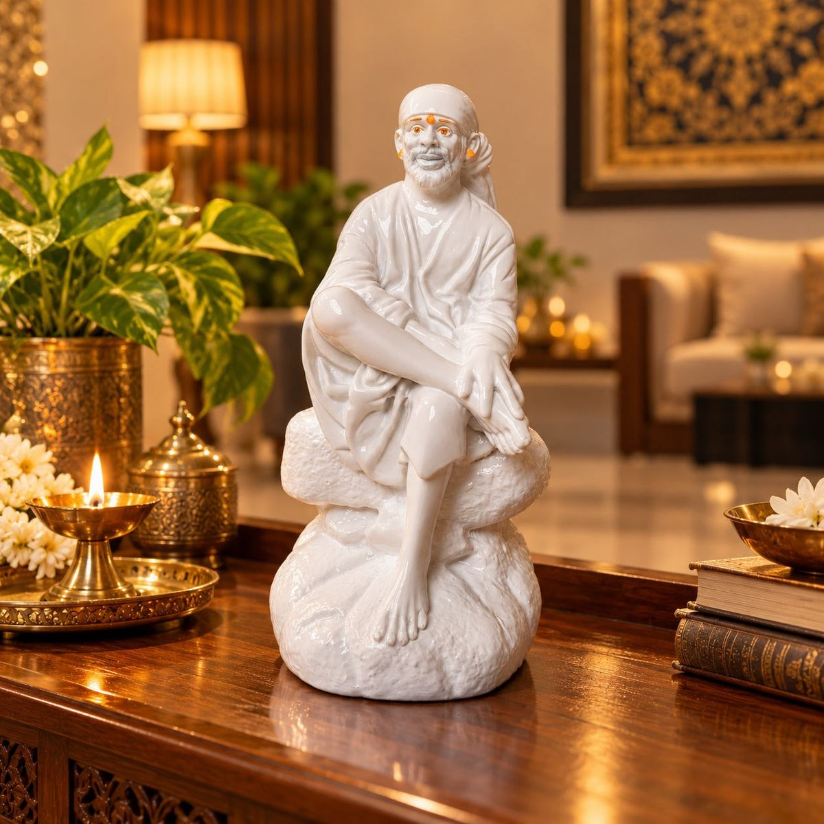 Saibaba Sitting on Stone Porcelain Idol 1 No