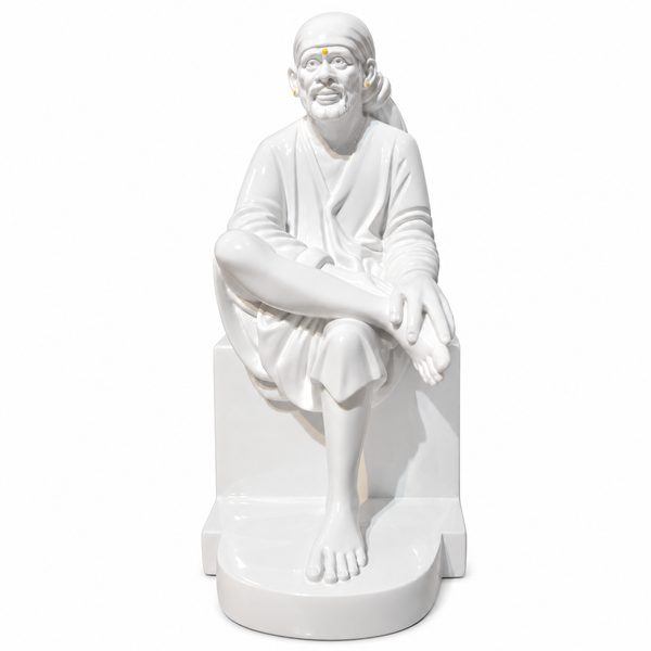 Saibaba Sitting on Stone Porcelain Idol 2no