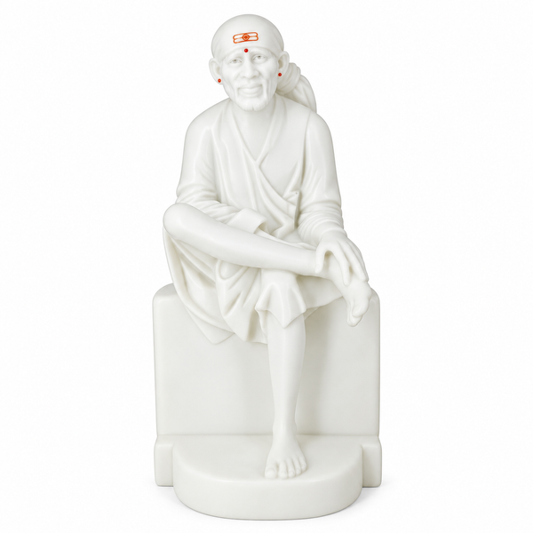 Saibaba Sitting on Stone Matt Marble Idol 6no