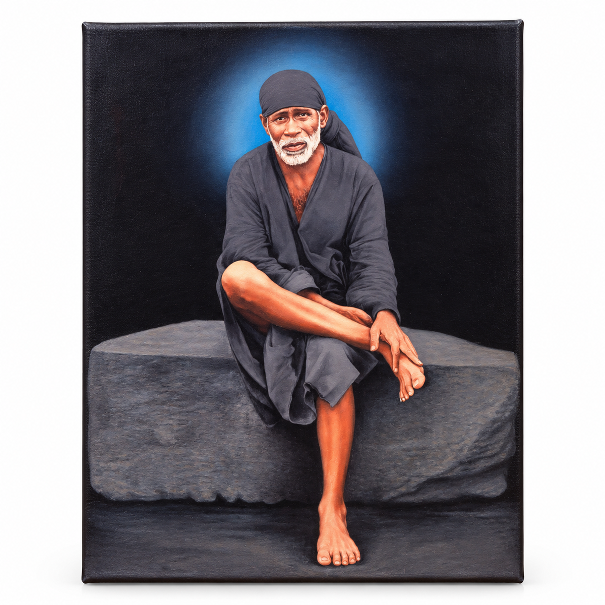 Saibaba on Grey Stone Canvas Print Hemant Art