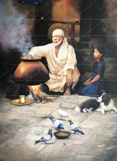 Shirdi Sai Baba Cooking Food in Dwarkamai Canvas Print