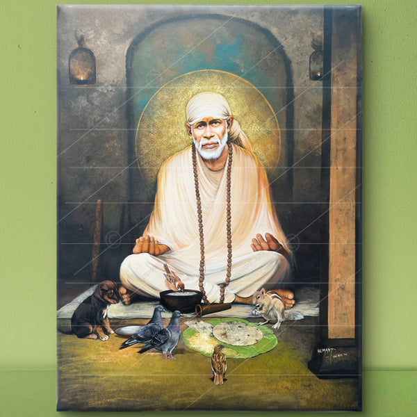Saibaba Meditation with Birds Canvas Print