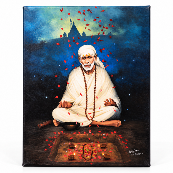 Shirdi Sai Baba Meditation HD Canvas Print - Blue Meditation