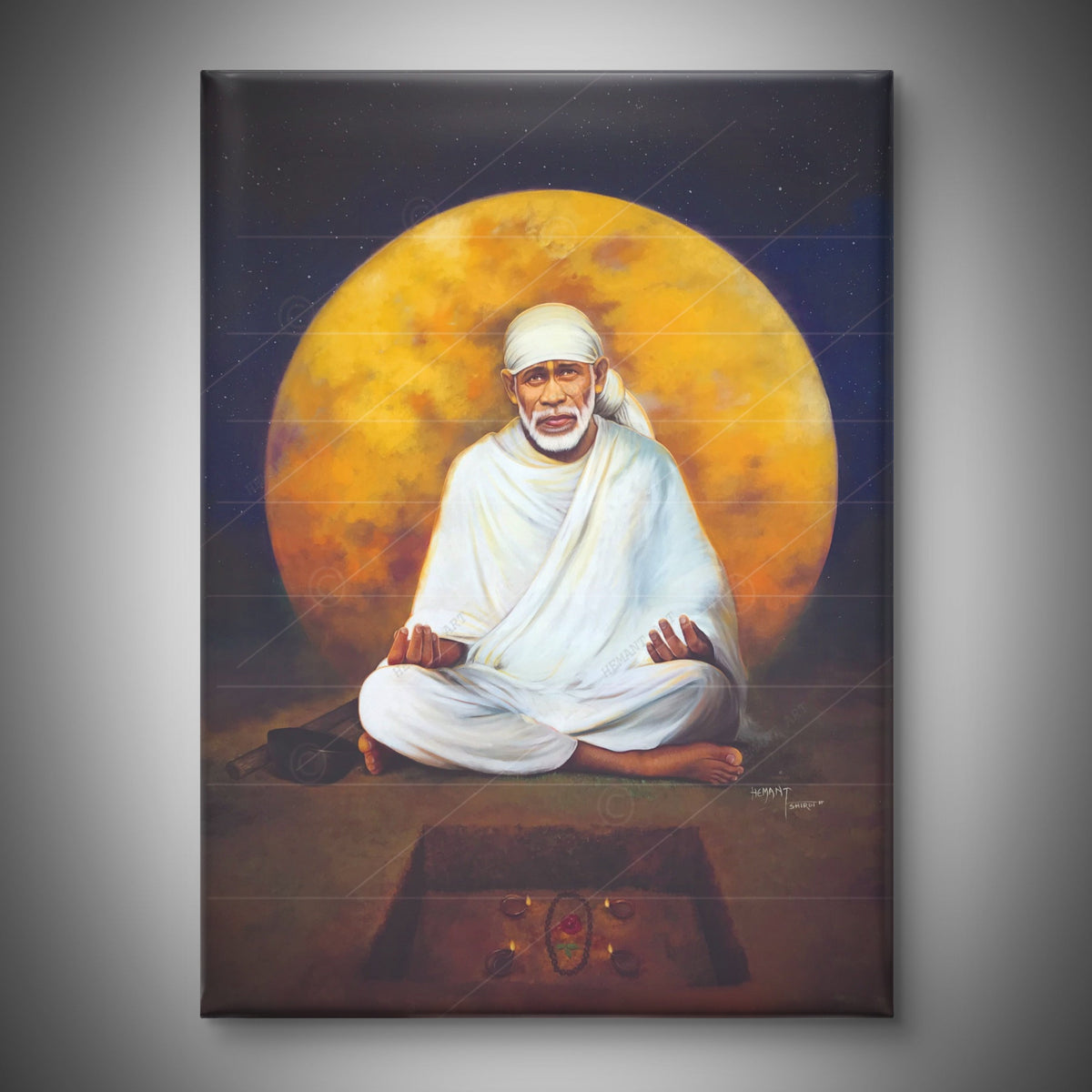 Saibaba Meditation Canvas Print, Yellow Moon