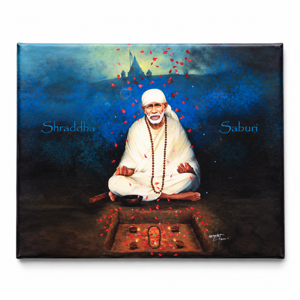 Shirdi Sai Baba Meditation HD Canvas Print Blue Meditation