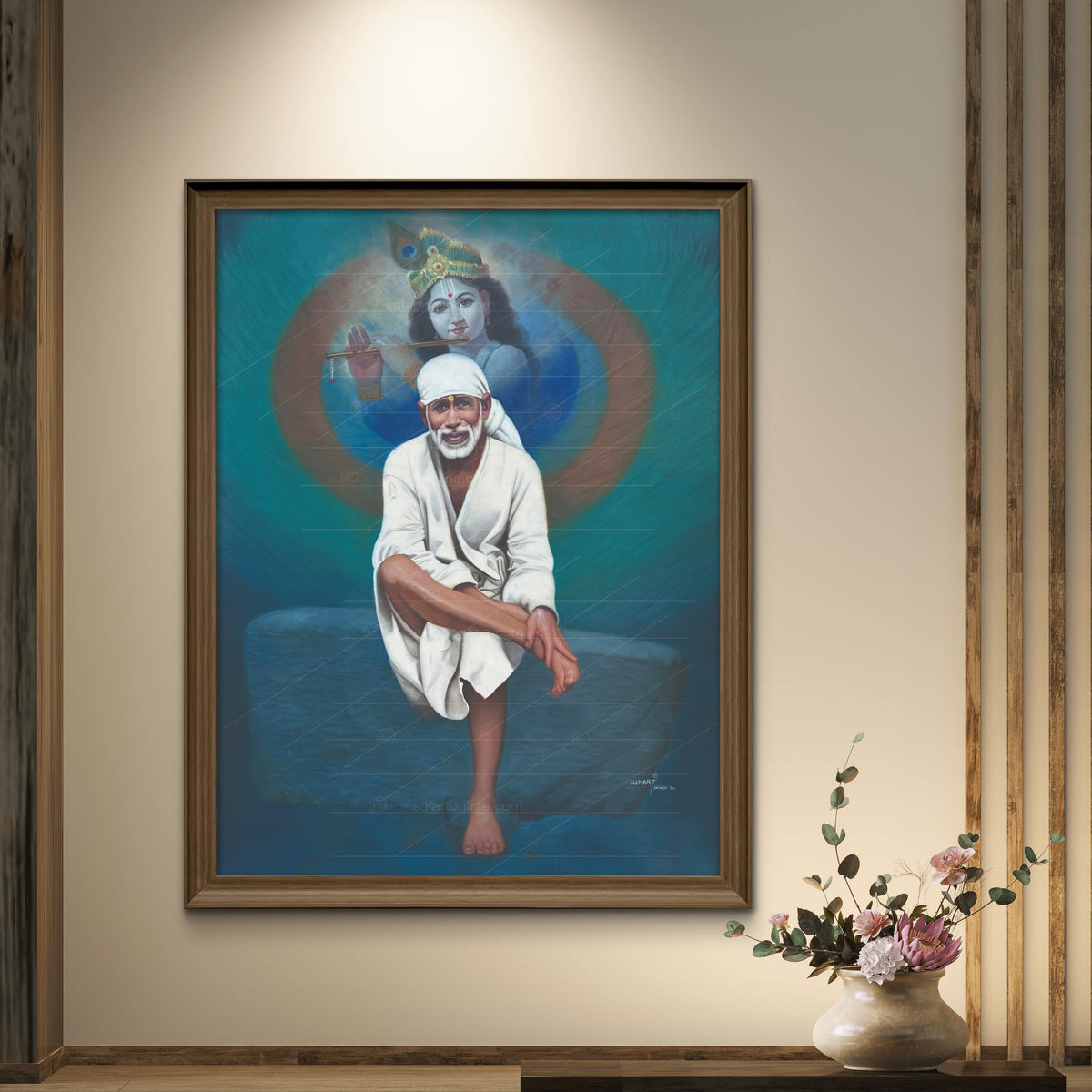 Saibaba & Krishna Stone Canvas Print Hemant Art