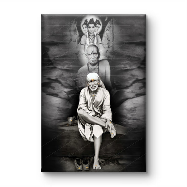 Sai Baba Original Photo Sitting on Stone Canvas Print | Swami+Datta+Baba Stone | Hemant Art
