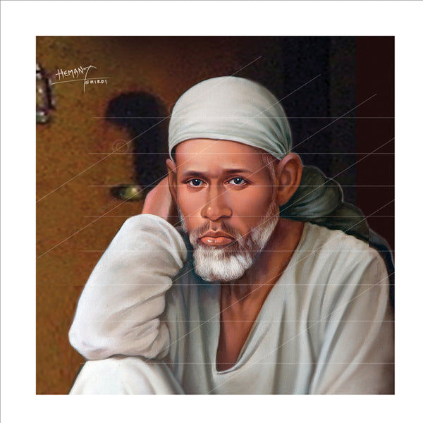 Sai Baba Face Portrait | Thinking Pose Hemant Art