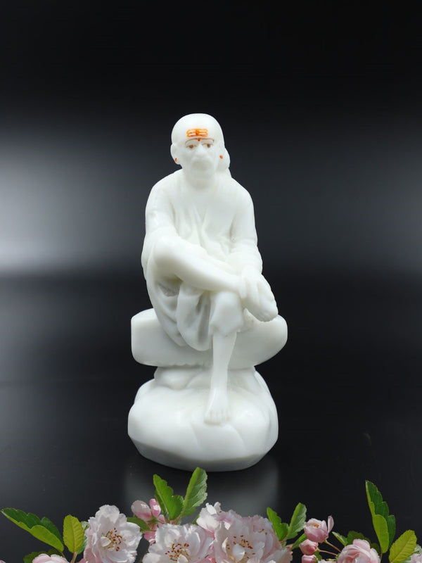 Sai Baba Embroidered Marble White Vastra & Pagdi or 4.5 inchs Hemant Art