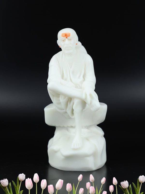 Sai Baba Embroidered Marble White Vastra & Pagdi...6.5 inchs Hemant Art