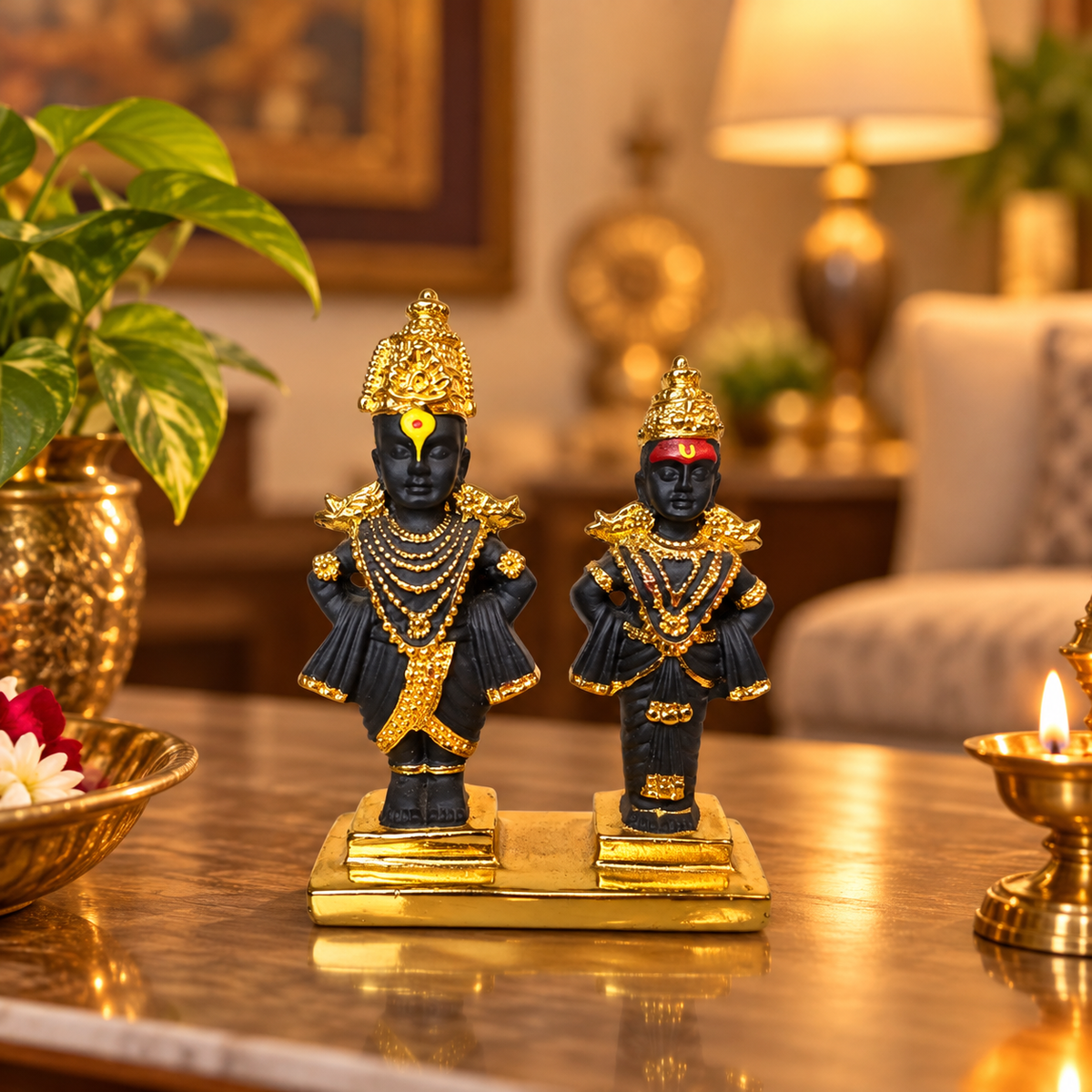 Vitthal Rukmai Golden Car Dashboard Stand