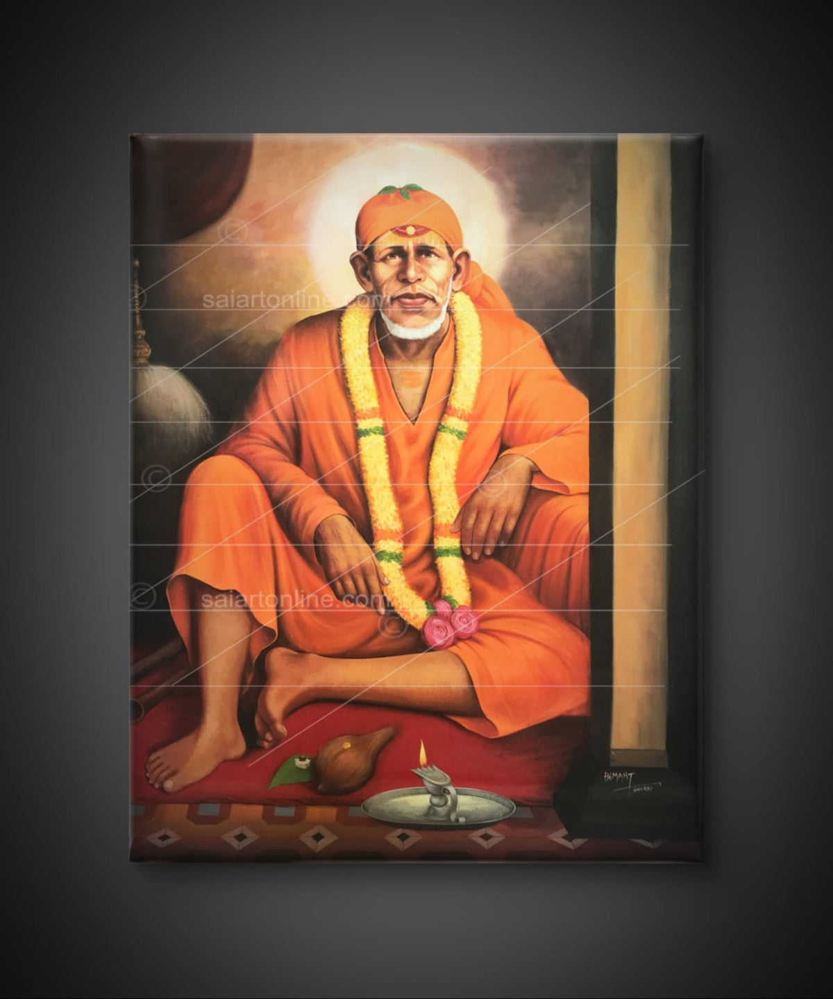Saibaba Original Orange Dwarkamai Canvas Reprint | Hemant Art