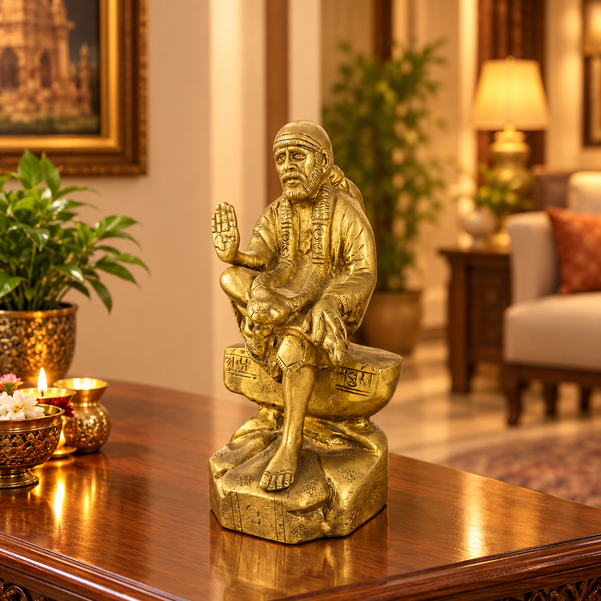Saibaba Ashirwad on Stone Brass Idol