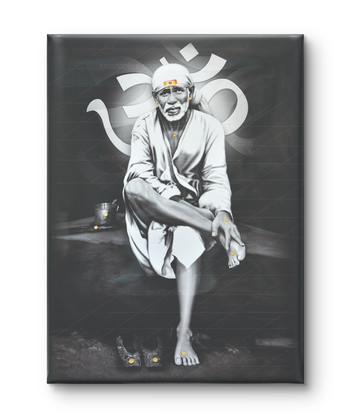 Sai Baba Original Photo Sitting on Stone Canvas Painting | Hemant Art