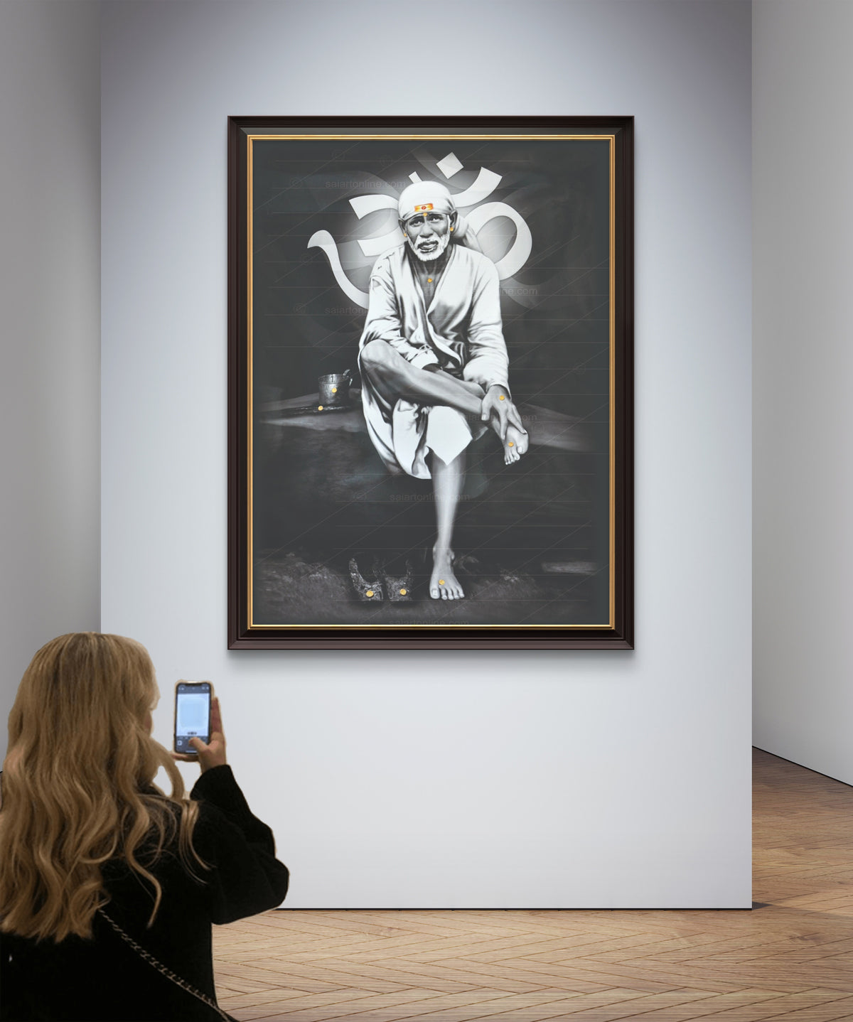Sai Baba Original Photo Sitting on Stone Canvas Painting | Hemant Art