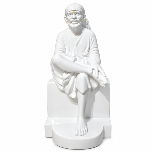 Saibaba Sitting on Stone Porcelain Idol 1no