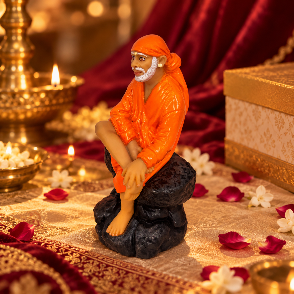 Saibaba Sitting On Stone Idol 0